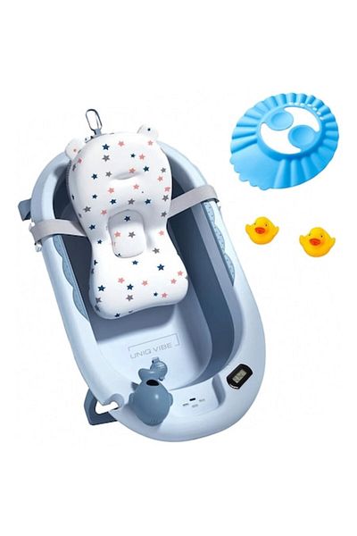 UNIQVIBE Cadita Bebelusi Pliabila , Termometru, Perna Hipoalergenica, Blue Royal, 0 Luni