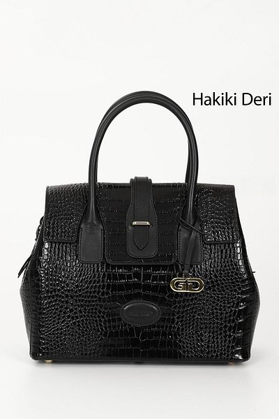 GÖNDERİ(R) BLACK KRAKO Gön Platinum Genuine Leather Large Size Women's Shoulder and Hand Bag B8384
