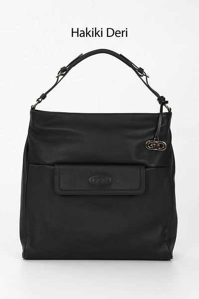 GÖNDERİ(R) BLACK Gön Platinum Genuine Leather Large Size Women's Shoulder and Hand Bag B7081
