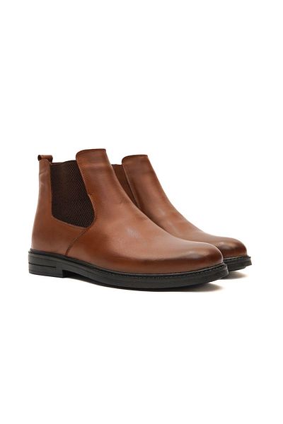 Mubiano Genuine Leather Mbzyn2305-Tb Tan Rubber Detailed Zippered Men's Boots & Chelsea