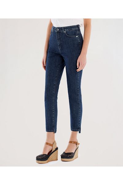 Yargıcı Pantaloni din denim cu talie normală, cu fantă în picioare