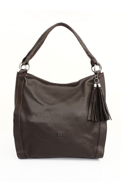 GÖNDERİ(R) Brown Heart Large Size Women's Tasseled Shoulder Bag B5602