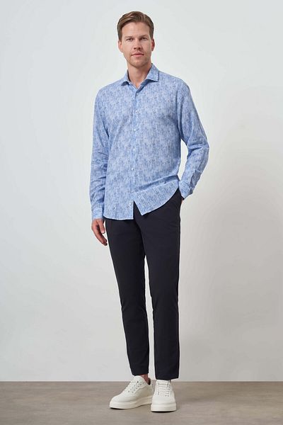 Morven Cămașă pentru bărbați din in albastru Trend Dynamic Fit cu guler cu nasturi