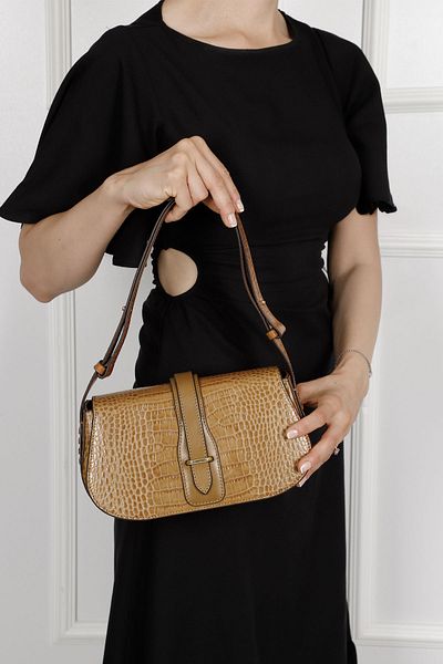 GÖNDERİ(R) Women's Tan Krako Genuine Leather Hand and Shoulder Bag