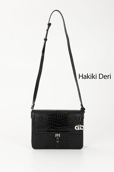 GÖNDERİ(R) BLACK KRAKO Gön Platinum Genuine Leather Medium Size Women's Shoulder Bag Q8254