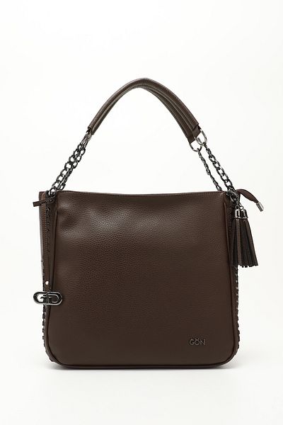 GÖNDERİ(R) Brown Heart Large Size Women's Shoulder Bag B6807