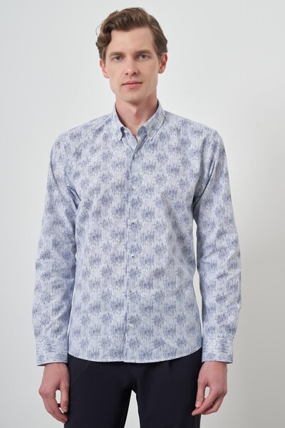 Morven Men's Navy Blue Slim Fit Buttoned Collar Shirt