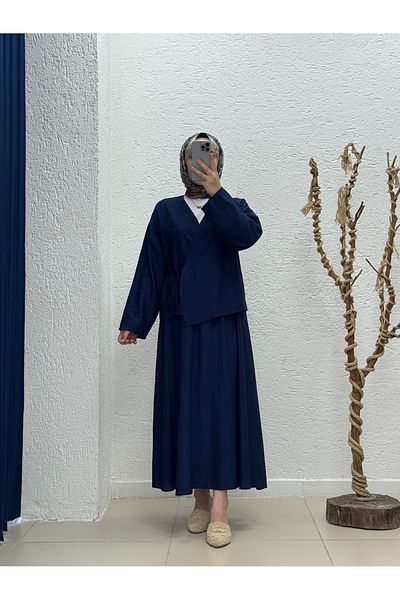 MİHRA STORE Serona Top with Kimono Skirt Strawberry Set-Ek556 Navy Blue