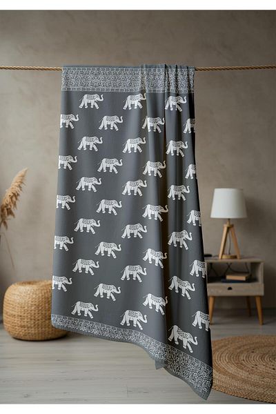 Doruklar Home Collection Πετσέτα θαλάσσης παραλίας με σχέδιο ελέφαντας Peshtemal 80x160 CM NRM02