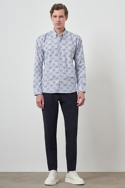Morven Ανδρικό πουκάμισο με πέτο με κουμπιά μπλε Navy Slim Fit