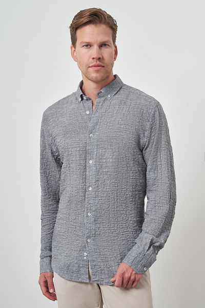 Morven Men's Gray Cotton Trend Slim Fit Button Collar Shirt