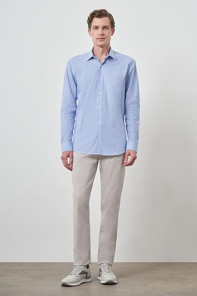 Morven Ανδρικό πουκάμισο A. BLUE Cotton Trend Slim Fit με σκληρό γιακά