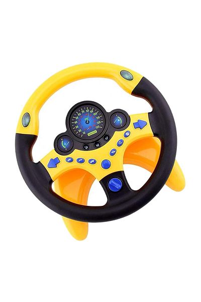 indiggo Interactive Steering Wheel for Kids Driving Simulator, Sounds, Lights, 360°, Suction Cups, Yellow/Black, 3 Years
