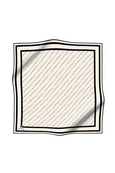 Vissona 100% Twill Silk Handwritten Vissona Pattern Cream - Μαύρο Χρώμα Πιο Πιο Πυκνό Αποκλειστική Σειρά 90x90 Κασκόλ