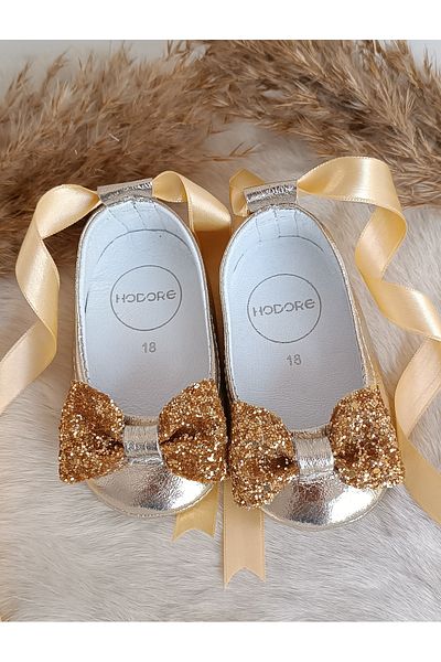 Hodore Perla Gold Genuine Leather Baby Ballerina Loafer