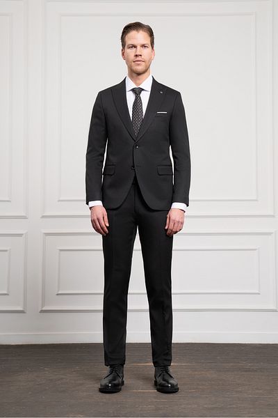 Morven Men's Black Basic Jacquard Pattern Slim Fit Pointed Collar Suit