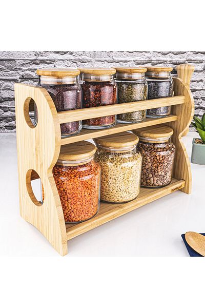 Bambum Bench - 8 Piece 2 Tier Spice Rack Set with Stand
