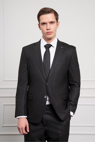 Morven Men's Black Wool 4-Drop Dynamic Fit Mono Collar Suit