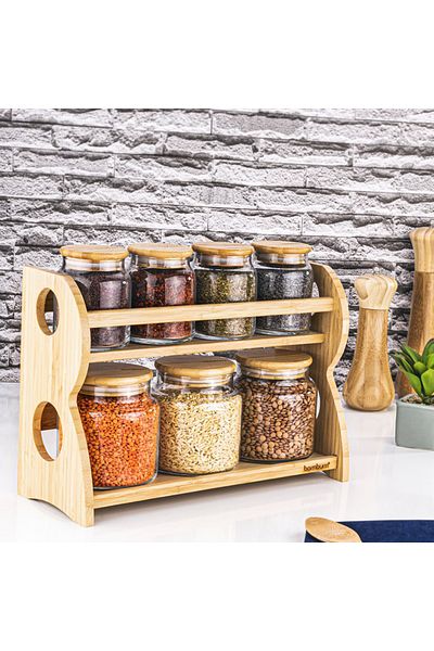 Bambum Bench - 8 Piece 2 Tier Spice Rack Set with Stand