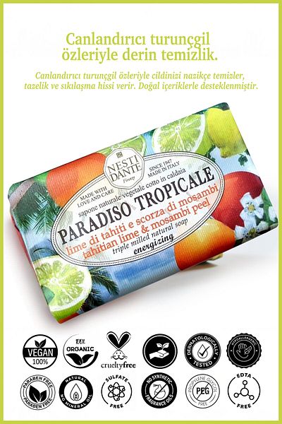 Nesti Dante Paradiso Tropical Tahitian Lime and Mosambi Peel Solid 250g Firming Soap - L