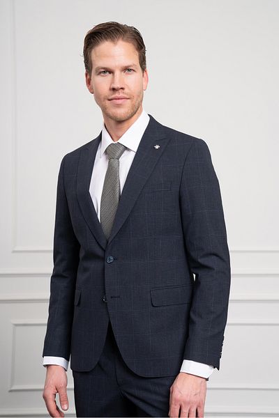 Morven Men's Navy Blue Wool Slim Fit Pointed Collar Suit