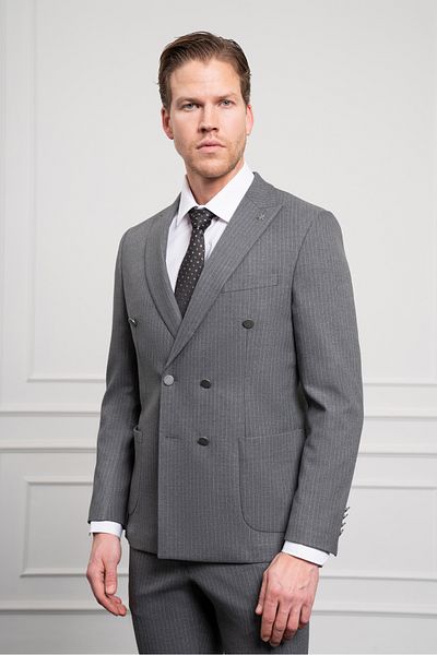 Morven Men's Smoked Trend Double Breasted Slim Fit Slim Fit Pointed Collar Suit