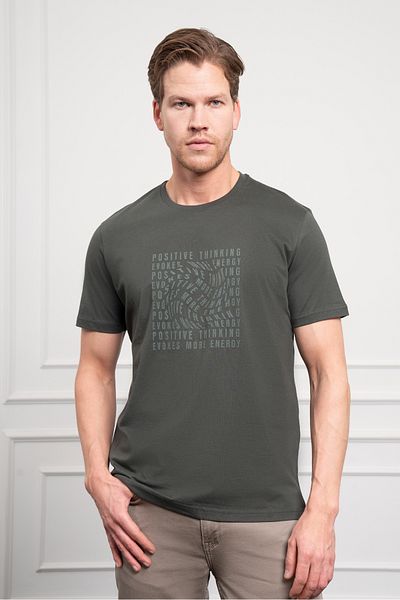 Morven Ανδρικό μπλουζάκι με λαιμόκοψη Khaki Trend Dynamic Fit