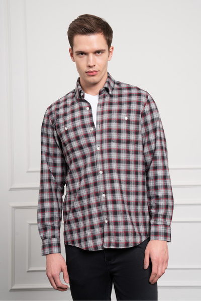 Morven Чоловіча сіра зимова сорочка з ґудзиками та коміром, прямий крій