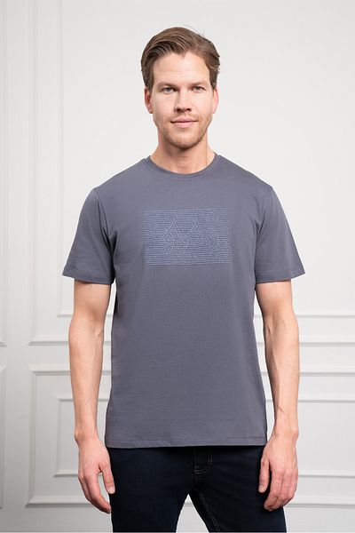 Morven Ανδρικό βαμβακερό μπλουζάκι Anthracite Trend Crew Neck Dynamic Fit
