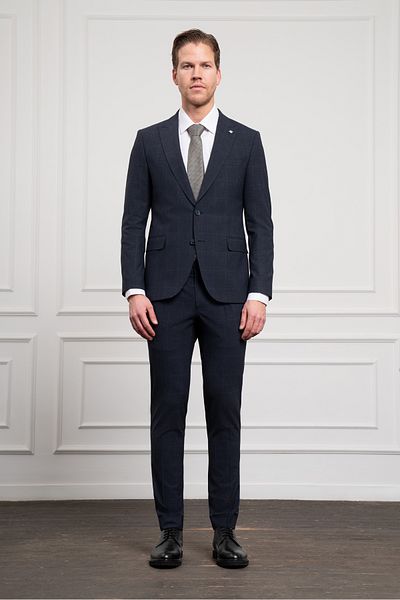 Morven Men's Navy Blue Wool Slim Fit Pointed Collar Suit