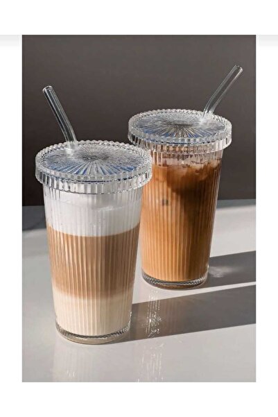 KIZILELMADA 2 Pieces 600 ml Origami Style Mica Cup with Mica Lid and Straw| Presentation Cup Soft Drink Cup