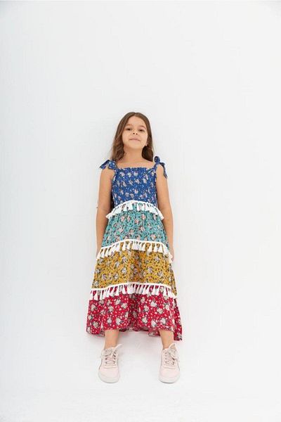 Hilal Akıncı Kids Κοριτσίστικο Φόρεμα Ισπανικού Μοντέλου με Φούντες Πολύχρωμο