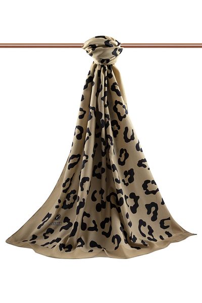 Vissona Luxurious Medina Silk Leopard Patterned Mustard Colored 75X195 Non-Crimp Shalm Moss Crepe Stitch Type Italian Vertical