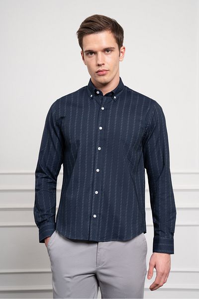 Morven Ανδρικό πουκάμισο με πέτο με κουμπιά Navy Blue Winter Dynamic Fit