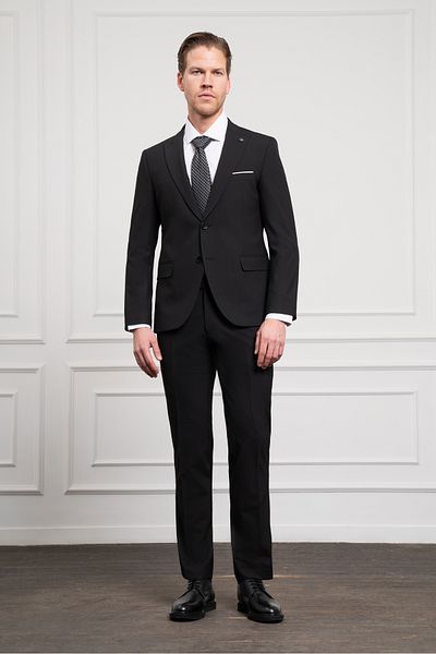 Morven Men's Black Basic Plain Pattern Slim Fit Pointed Collar Suit