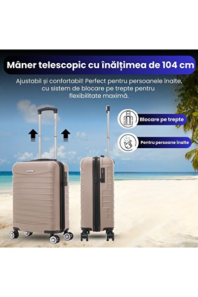 Quasar & Co. Troler Cabina Line 55x36x20cm, troller Bagaj De Mana, valiza Cabina, cifru, 4 Roti 360°,abs, Crem