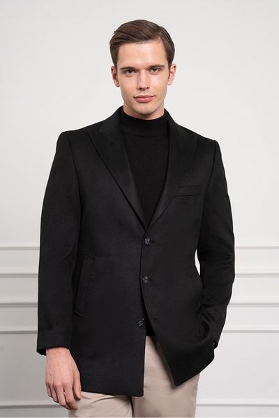 Morven Ανδρικό παλτό με μαύρο ίσιο μυτερό γιακά Dynamic Fit