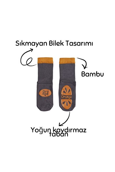 Pico Baby Bamboo Baby Socks with Anti-Slip Soles |   Orange Patterned |   0-3 Years |   For Home