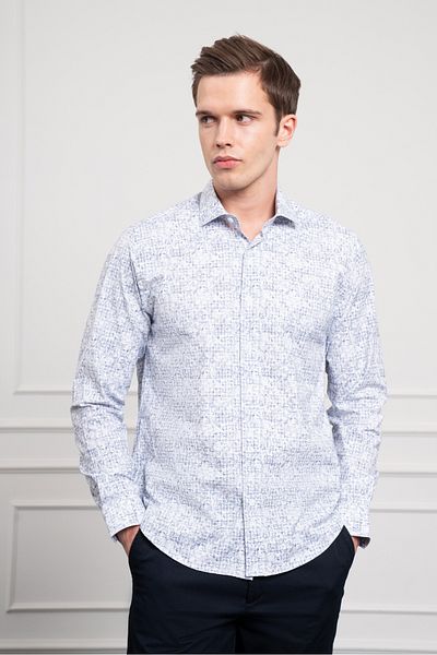 Morven Ανδρικό πουκάμισο με πέτο Navy Blue Trend Dynamic Fit