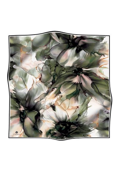 Vissona Μοτίβο λουλουδιών με γραβάτα 100% Twill Silk Khaki Πράσινο Βιζόν Χρώμα Κασκόλ Σχήμα ραφής στην άκρη