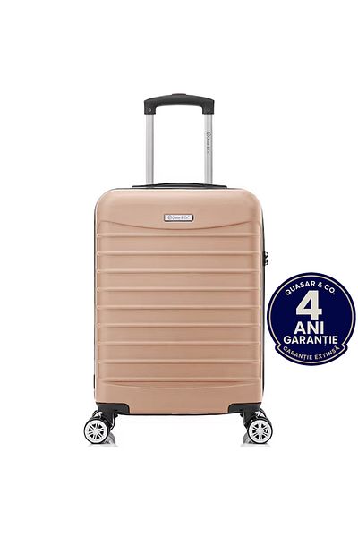 Quasar & Co. Troler Cabina Line 55x36x20cm, Troller Bagaj De Mana, Valiza Cabina, Cifru, 4 Roti 360°,abs, Crem