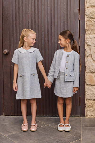 Panço Kız Çocuk Mavi Tüvit Etek