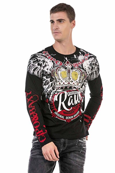 Cipo&Baxx Cl451 Taşlı Baskılı Men Sweatshirt