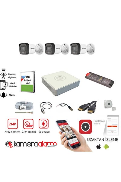 Hikvision Kameraalarmsepeti 3 Kameralı Ses Kayıtlı, 7/24 Renkli Görüşlü Ahd G...