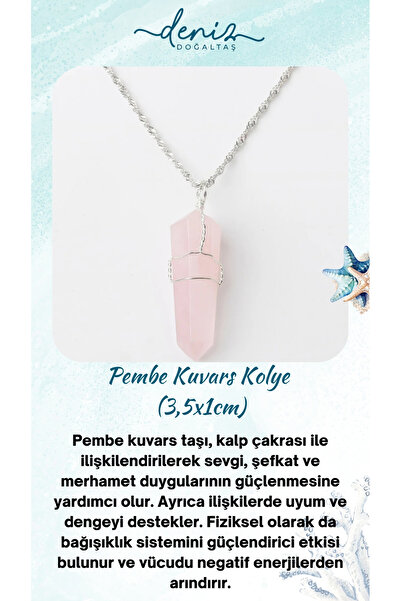 Deniz Doğal Taş Sertikalı Pembe Kuvars ( Taşlar) Doğaltaş Kolye Ucu, Gümüş Zi...