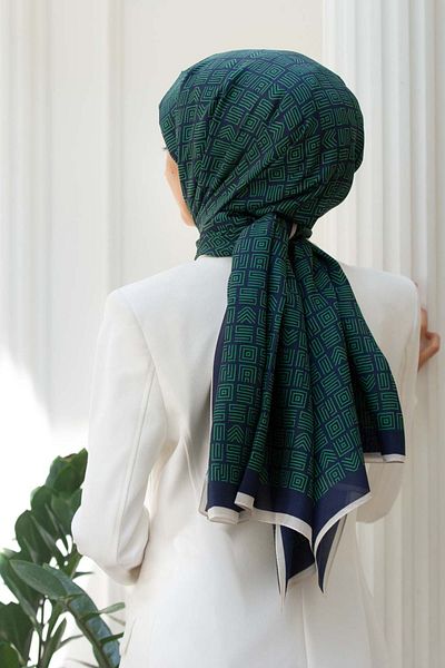 Vissona Γυναικείο Fresh Silk Shawl Emerald Green/σκούρο μπλε