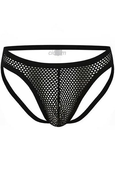 Cicişim Men's Black Open Back Mesh Panties String