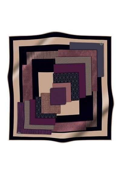 Vissona 100% Twill Silk Geometric Patterned Plum - Μαύρο Χρώμα 90x90 Φουλάρι Σχήμα Ραπτικής: Ράψιμο στο χέρι