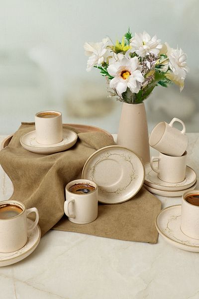 Keramika Taupe Bloom Nordic Coffee Σετ 12 τεμαχίων για 6 άτομα 22520-28