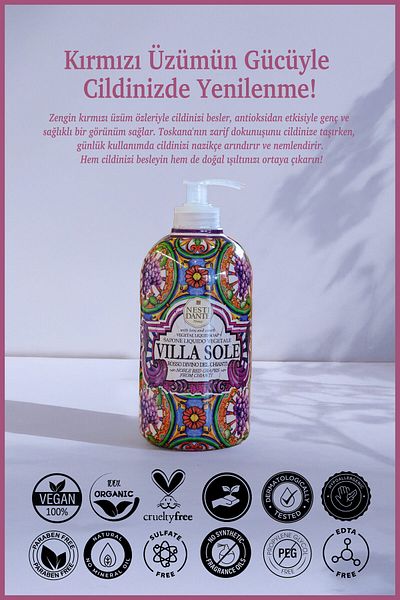 Nesti Dante Villa Sole Rosso Divino Del Chianti 500ml Liquid Soap - Anti-Inflammatory and Antioxidant